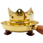 Polished gold color resin incense burner with a dark wood handle, featuring a removable charcoal tray and matching tongs.