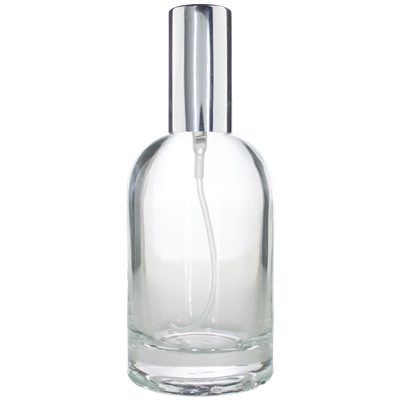3.4oz. Round Glass Silver Spray Bottle