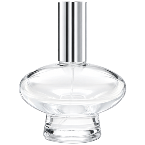 1.7oz. Short Oval Glass Spray Bottle, with silver sprayer and gold cap.