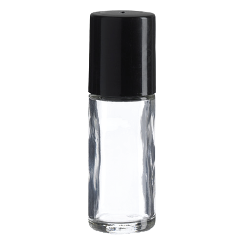 1oz Roll-On Bottle, plastic roller and Black Cap