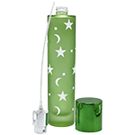 Green slim frosted glass spray bottle featuring a white star and crescent moon pattern and a matching color metallic cap.