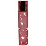 Red slim frosted glass spray bottle featuring a white star and crescent moon pattern and a matching color metallic cap.
