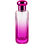 Purple Gradient tall rectangular, glass spray bottle with rounded vertical edges and a dome shaped, bulbous cap.