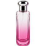 Pink Gradient tall rectangular, glass spray bottle with rounded vertical edges and a dome shaped, bulbous cap.